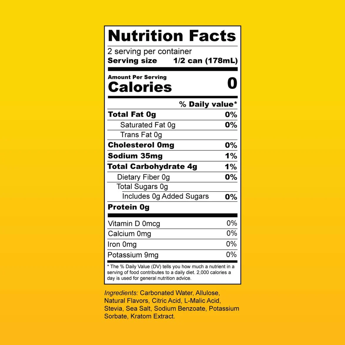 Stinger Kratom Refresher nutrition facts and ingredients label